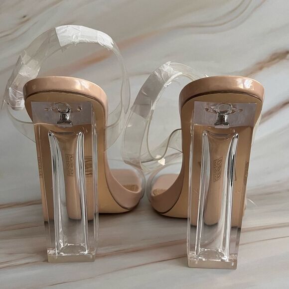 Truffle Collection Women's Clear Crystal Heeled Block Sandals Square Toe - Picture 5 of 8